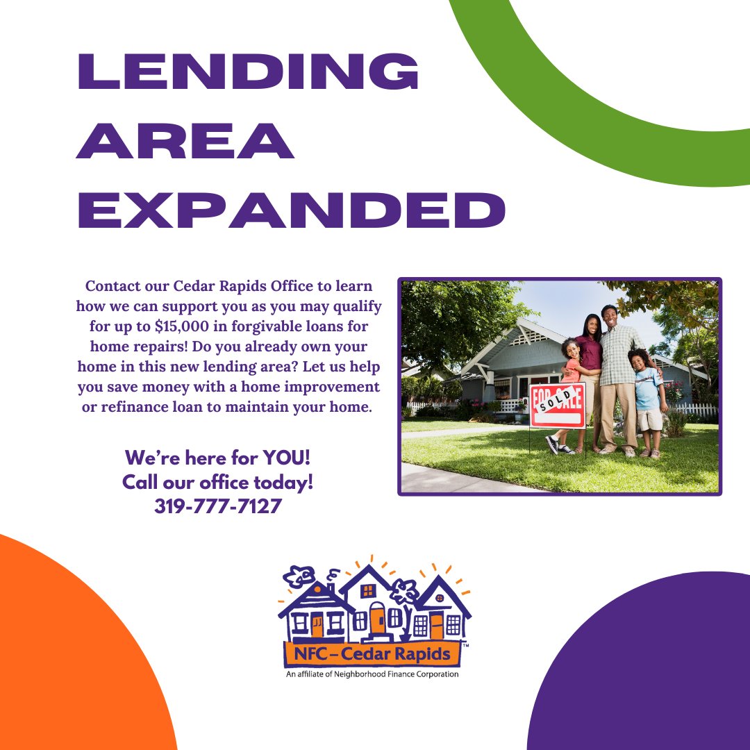 Are you interested in moving to this area? Do you already own a home in this new lending area? Let us help you save money with a home improvement or refinance loan to maintain your home. 🏡
neighborhoodfinance.org/lending-map/ce…
NMLS 1757818 Equal Housing Lender
#cedarrapidsiowa #equalhousing