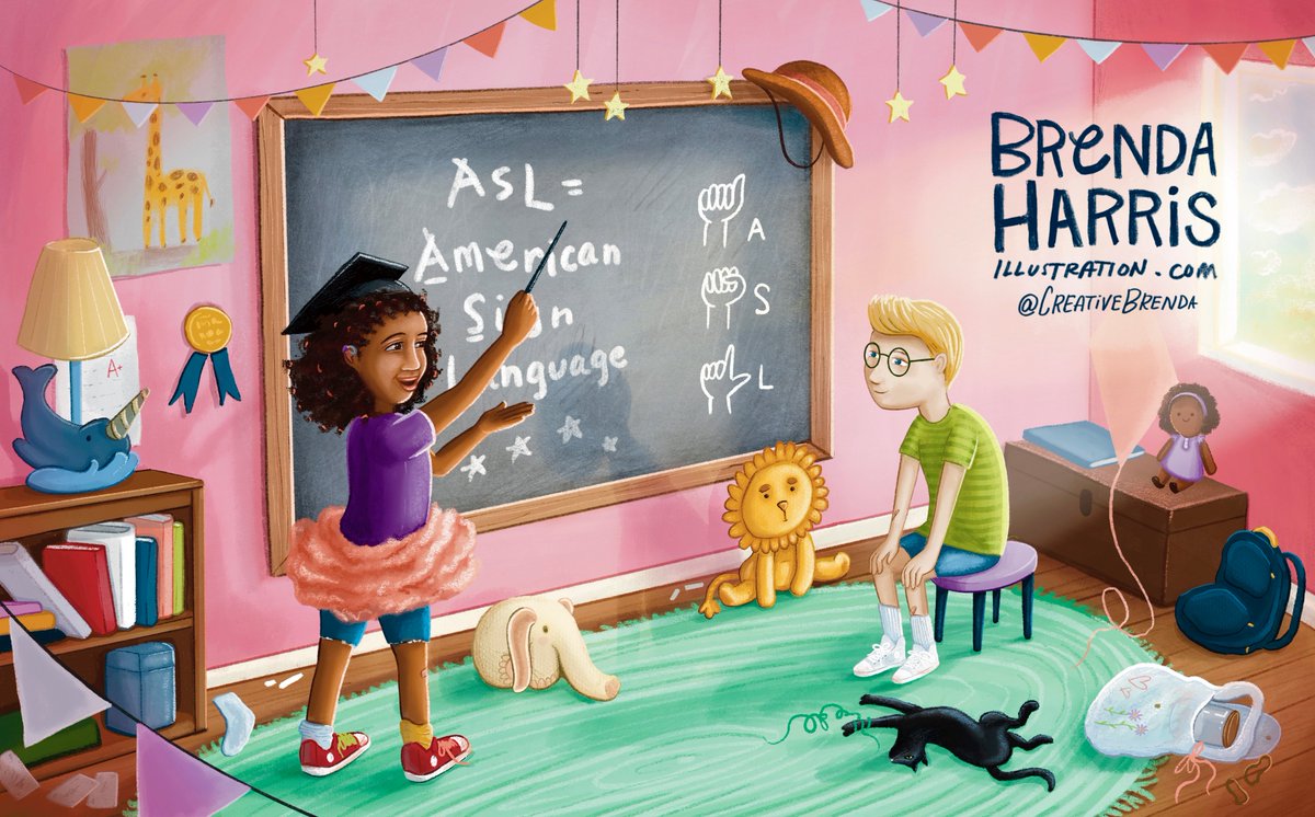 CreativeBrenda's tweet image. Happy #KidLitArtPostcard Day! Here is another sneak peek of Proud Deaf Girl - Available end of July. I’m seeking representation and open for commissions.
#kidlit #childrensbook

You can find more endearing illustrations at BrendaHarrisIllustration.com