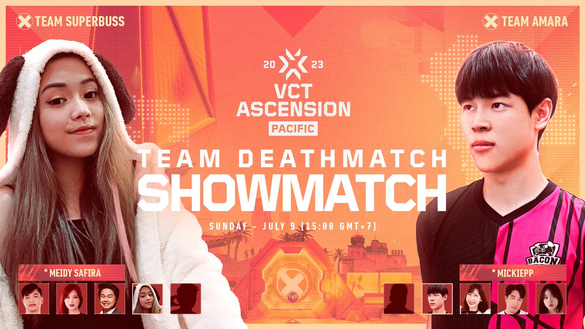 vctpacific's tweet photo. Introducing @meidysafira and @MickiePP, the third members of #TeamSuperBusS and #TeamAmara competing in the Team Deathmatch Showmatch at VCT Ascension Pacific 2023!
Get ready for the showdown this July 9th!
#VCTAscensionPacific #TakeYourPlace https://t.co/s4bMSoznKG