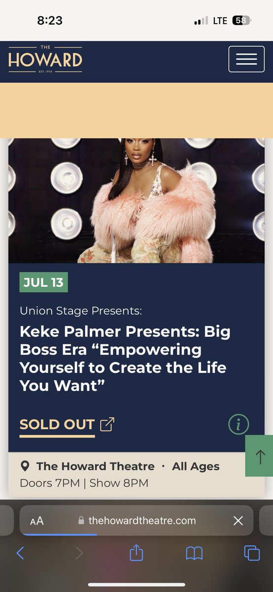 blakebuege's tweet photo. WHO HAS A TICKET TO THIS #KekePalmer #howardtheatre https://t.co/YAFR0tujx9