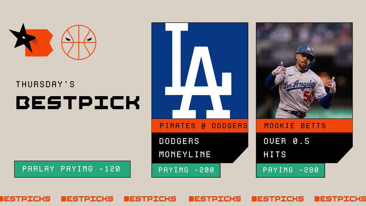 bestpicksdotcom's tweet image. Our BestPick has just started⚾️

💰We have taken a 2 leg Same-Game Parlay! We love the Dodgers to win (-200) and Mookie Betts 1+ hits (-280) at -120 with FanDuel💰

🔥Dodgers have won 4 of their last 5 home games
⚾Betts has had 1+ hits in 6 of his last 8 matches
#GamblingTwitter
