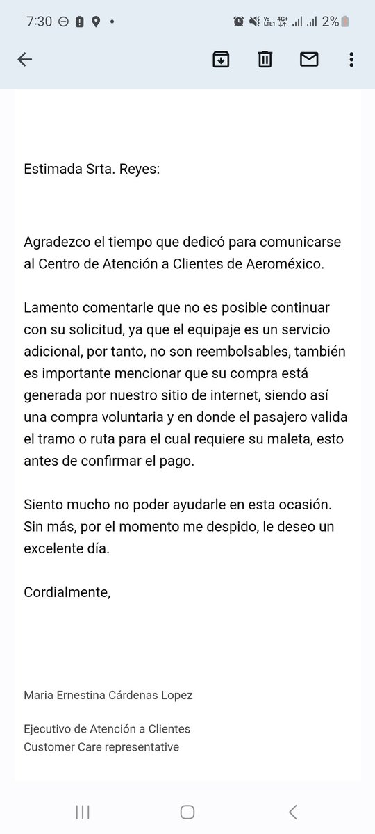 Fabiolitachula's tweet photo. @Aeromexico Aeromexico me asignó el numero de caso 03407067. La respuesta oficial es la adjunta en la imagen, estoy haciendo la conciliación vía #Concilianet https://t.co/5G1HRkA8xP