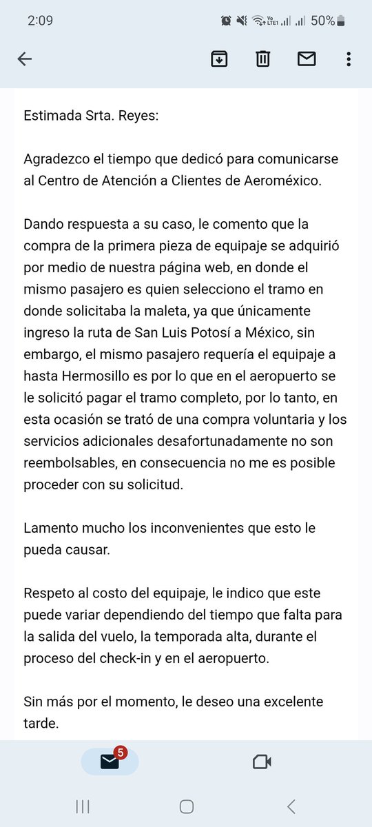 Fabiolitachula's tweet photo. @Aeromexico Aeromexico me asignó el numero de caso 03407067. La respuesta oficial es la adjunta en la imagen, estoy haciendo la conciliación vía #Concilianet https://t.co/5G1HRkA8xP