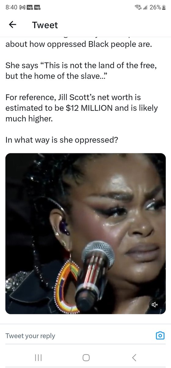 uglytruth77's tweet photo. @missjillscott @Twitter Look at this oppressed skinny black women. Never disrespect MY  countries National Anthem.  Move to Cuba or China  As a person of color i feel disrespected that she would shame America. https://t.co/Wgsqn7djdo