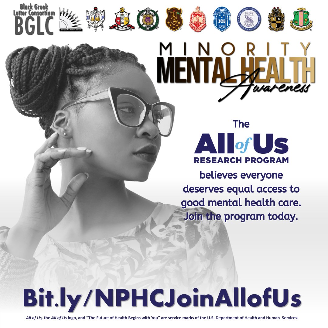 The All of Us Research Program believes everyone deserves equal access to good mental health care. Learn more about the All of Us Research Program today at bit.ly/NPHCJoinAllofUs. #joinallofus #bglc #AKA1908 #medicalresearch #blackmentalhealth #mentalhealthawareness