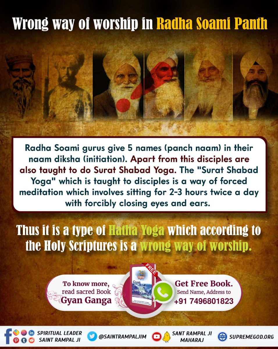 _ChilD_0f_GOD's tweet photo. #राधास्वामी_पन्थको_वास्तविकता
Wrong Way of Worship in RADHA SWAMI PANT
Radha Swami Gurus give 5 name India Naam Diksha.The "Surat Shabad Yoga" which is tought to disciples are forcibly meditation which involve sitting for 2-3 hour twice a day with forcibly closing eyes and ear. https://t.co/SCFQnJxaRd