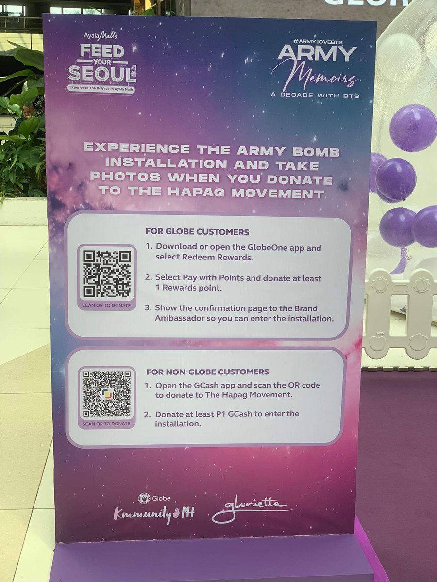 captivate_jimin's tweet image. [HAPPENING NOW]

Donate, Capture, Illuminate: Embrace the Army Bomb Experience with HAPAG✨

Dive into a Decade of Army Memoirs, Unfolded at @Ayala Malls Glorietta by donating to the HAPAG Movement you can witness this ARMY BOMB installation for FREE.

#ARMY10VEBTS