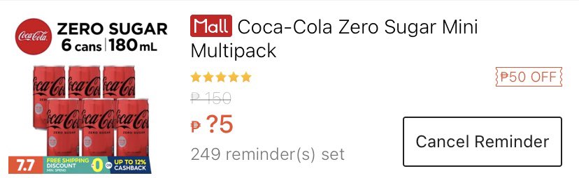 coke zero 180 ml (6 cans)

45 php mamayang 12pm

— shope.ee/3AdQUhuOlK