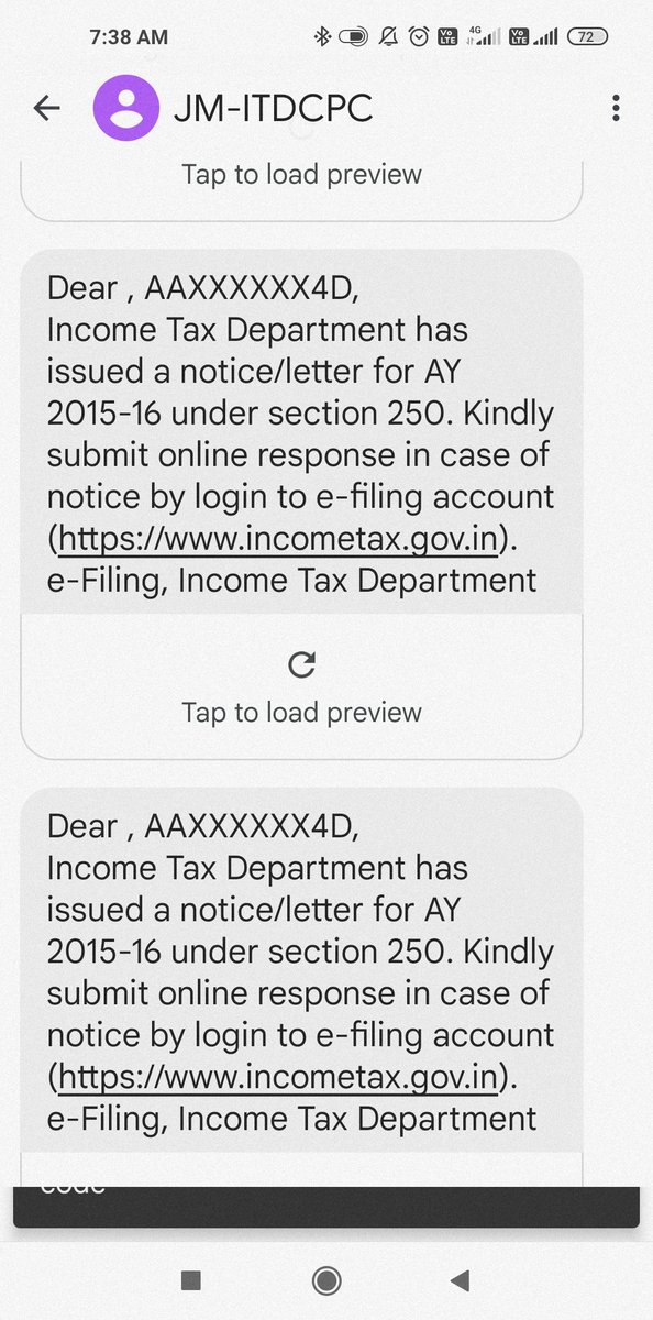 CaMohitArora9's tweet photo. Dear @IncomeTaxIndia 
On 5/7/23 CIT(A) issued notice U/s 250 for which a SMS was received. Since then your system is sending the same SMS again &amp; again. Till now I have received more than 200 SMS for same notice. This seems to be some fault of your system kindly rectify. https://t.co/jUFRkRDpgw