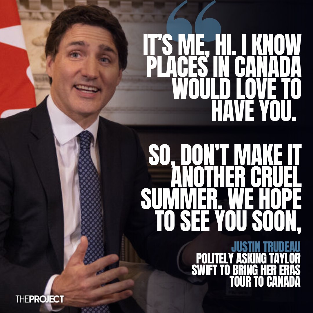 Canadian Prime Minister Justin Trudeau outed himself as a Swiftie when he politely asked Taylor Swift to bring her Eras Tour to Canada.

READ MORE: fal.cn/3zGTg