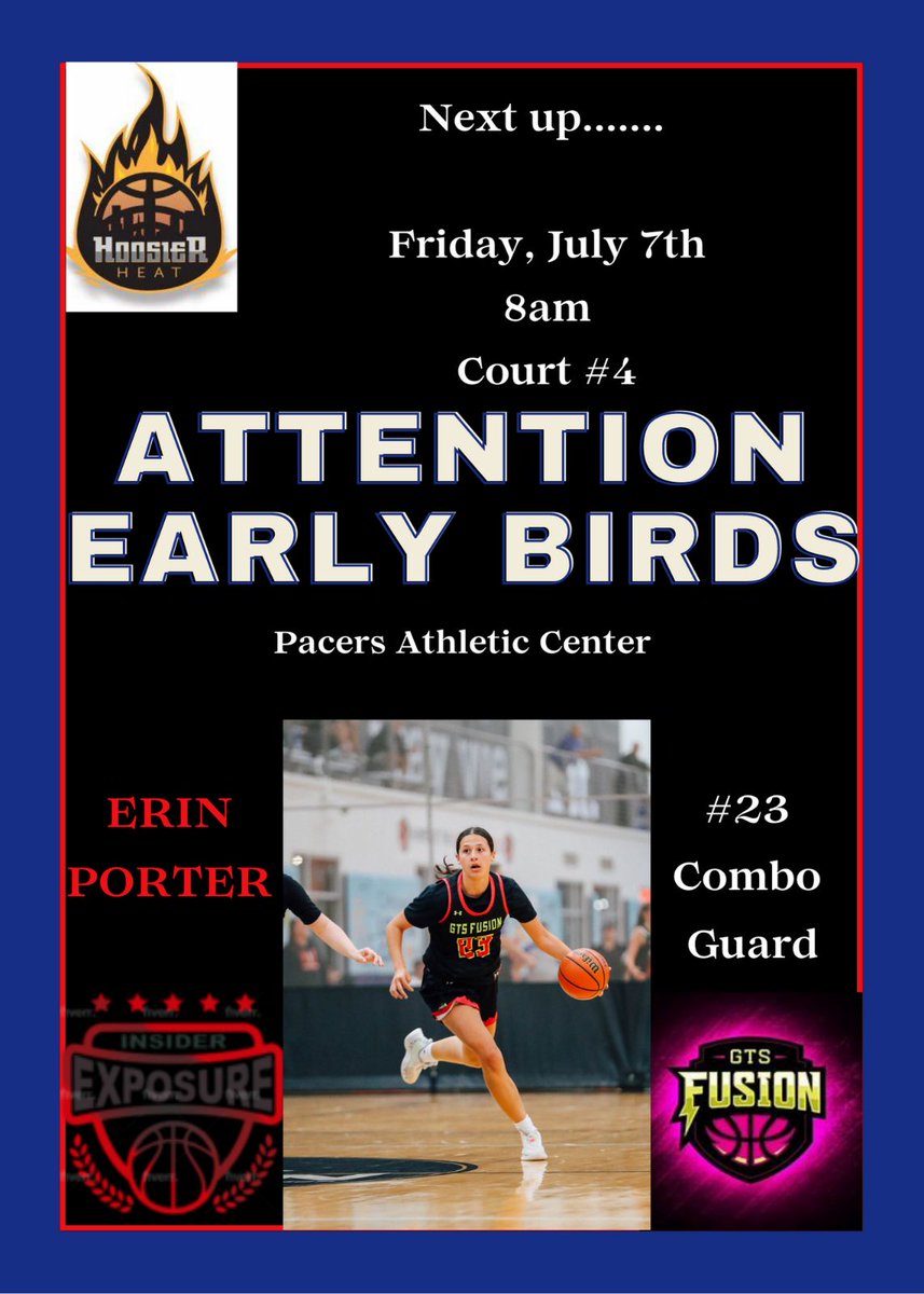 PorterClass2024's tweet photo. 🏀HOOSIER HEAT🏀
Pacers Athletic Center 
Indianapolis, IN Bracket play
👇Game #2 info👇 July 7th @8am
Yes, Coaches! Kentucky Tourney next
@IE_HoosierHeat @InsiderExposure
@GTS_Fusion @Jasmith1989 
@UANextGHoops @_coach_noonan_ 
 #HoosierHeat #NCAAWB #NCAAW #getfused #uanext https://t.co/COneeeTz1Q
