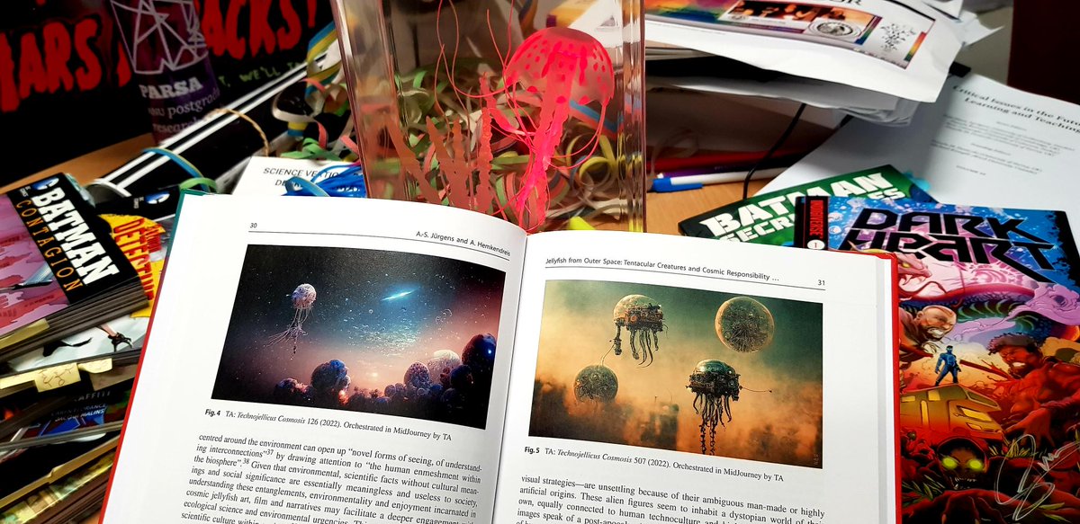 What a joy to finally hold the book in my hand! 🪼 Don't be jelly - read our article! <a href="/SpringerNature/">Springer Nature</a>: link.springer.com/chapter/10.100… 🪼 with <a href="/AHemkendreis/">Anne Hemkendreis</a>, edited by Annette Froehlich #popculture #scicomm #sciart #spaceart #environmentalawareness #environmentalart #jellyfish Art by TA!