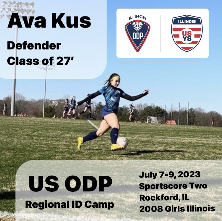 I’m excited to represent Illinois ODP at regional camp! Looking forward to playing this weekend!

@USYouthSoccer @usysodp @ILYOUTHSOCCER @NcsaSoccer @SRUSA_Official @SRUSA_WSoccer @Evolution_SC14