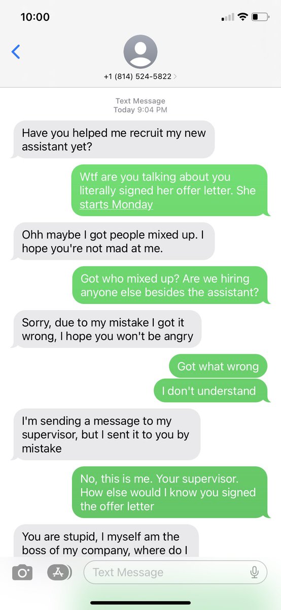 DMinkTO's tweet image. when I get scam texts I sometimes just play along, this one… escalated