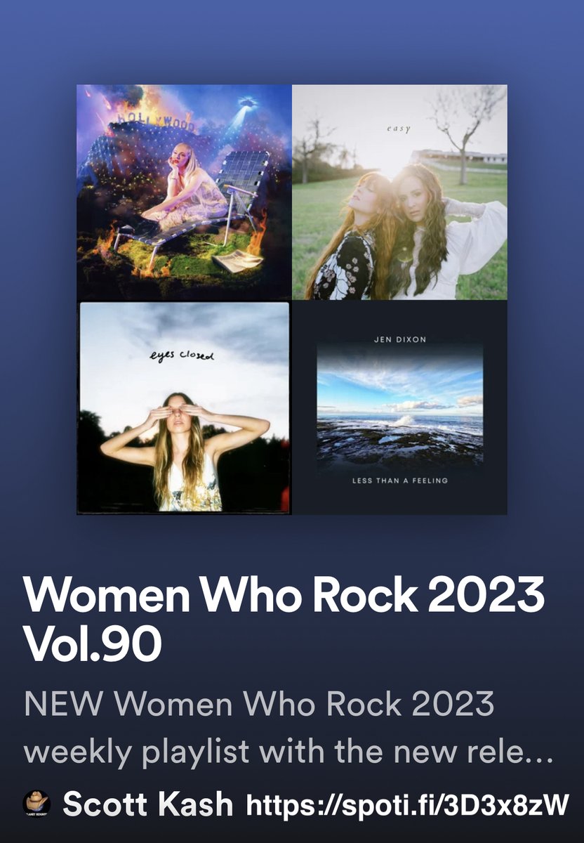 Scott Kash (@scottkash88) on Twitter photo NEW #WomenWhoRock playlist with new releases by
<a href="/phillipacookman/">Phillipa Cookman</a>
<a href="/kaylathompson/">Kayla Thompson</a>
<a href="/Gina_Naomi_Baez/">Gina Naomi Baez ๐โจ</a>
<a href="/ZelenaHull/">Zelena Hull - Singer, Songwriter, Musician ๐บ๐ฆ</a>
<a href="/TheRealBonneer/">Bonneer</a>
<a href="/eduperemusic/">Emma Dupรฉrรฉ - Official</a>
+MORE
#Spotify
spoti.fi/3D3x8zW
#NewMusic2023 #Pop #Alt #Rock #Blues #RnB <a href="/BlazedRTs/">Blazed</a> #rtitbot <a href="/rttanks/">EpochBots</a> #SpotifyRT NEW #WomenWhoRock playlist with new releases by
<a href="/phillipacookman/">Phillipa Cookman</a>
<a href="/kaylathompson/">Kayla Thompson</a>
<a href="/Gina_Naomi_Baez/">Gina Naomi Baez ๐โจ</a>
<a href="/ZelenaHull/">Zelena Hull - Singer, Songwriter, Musician ๐บ๐ฆ</a>
<a href="/TheRealBonneer/">Bonneer</a>
<a href="/eduperemusic/">Emma Dupรฉrรฉ - Official</a>
+MORE
#Spotify
spoti.fi/3D3x8zW
#NewMusic2023 #Pop #Alt #Rock #Blues #RnB <a href="/BlazedRTs/">Blazed</a> #rtitbot <a href="/rttanks/">EpochBots</a> #SpotifyRT