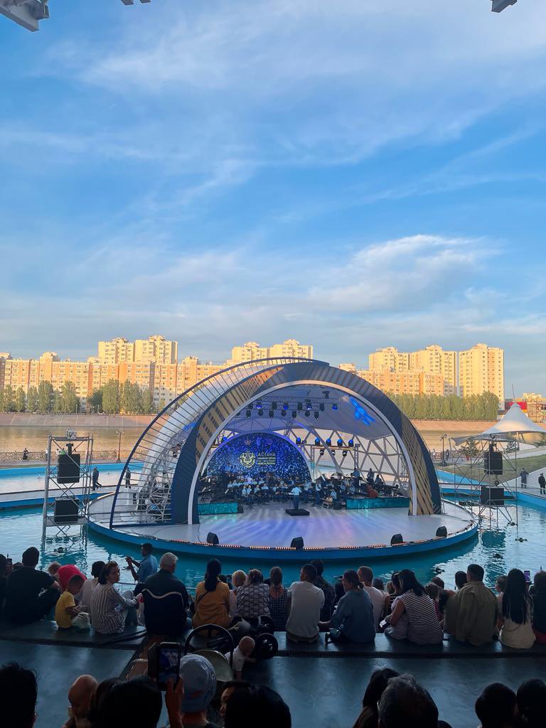 indembastana's tweet photo. The Indian Airforce Band gave a scintillating performance to audience in the Amphitheater on the shores of the Ishim River.

The band gave an energetic and elegant performance fusing international and Indian compositions and instruments flawlessly. 

#IndianAirforce #Astana https://t.co/0fPvILd8eQ