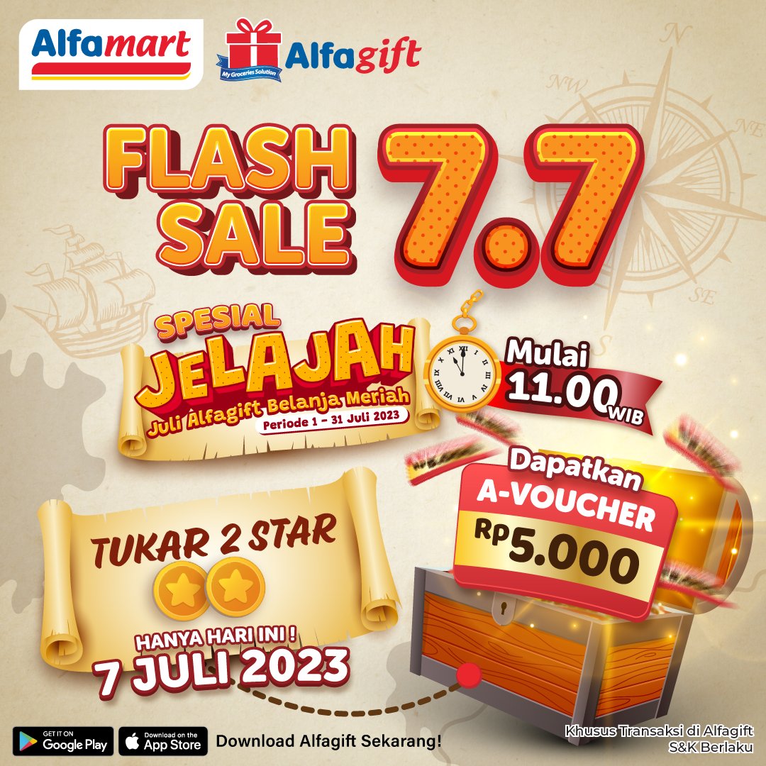 alfamart's tweet photo. π¨π¨ Flash Sale 7.7 Alfagift π¨π¨
Gratis A-Voucher Belanja Rp5.000 dengan tukar 2 A-Star Program Jelajah Alfagift ππ
Buruan tuker A-Star mu mulai penukaran jam 11.00 WIB hanya di #Alfagift!!!
Hanya Hari Ini!!!
#Promo77 #PromoJuli #PromoFlashSale #BonusTanpaBatas https://t.co/VeHkPqsB0C
