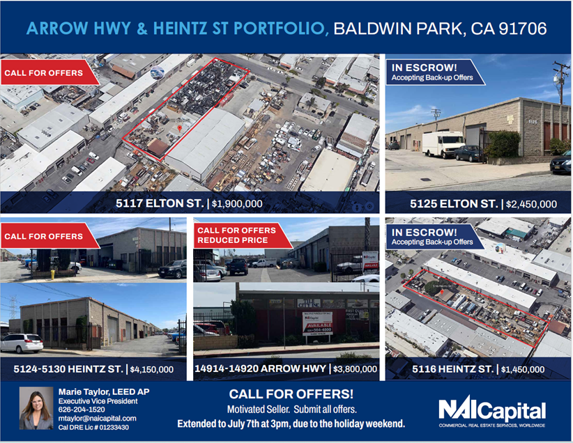 MTComRealEstate's tweet photo. Revised Due Date for Call for Offers, due to the holiday.  New date is July 7th.  3 properties in Baldwin Park available - separately or together.
5124-5130 Heintz St. 17,629 SF on a 41,537 SF lot 16 units $4,150,000
14914-14920 Arrow Hwy. 18,767 SF on a 
https://t.co/fdWR0pI85s https://t.co/KErVz6kwPS