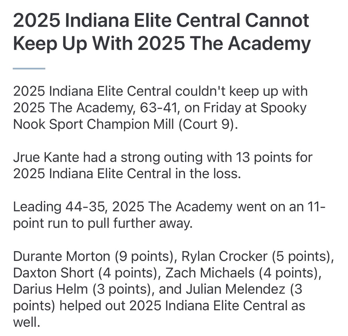 IECentral2025's tweet photo. Another tough loss vs. The Academy team out of Detroit, Michigan tonight dropping us to 0-2. The recap speaks for itself as we need to be better. Match our opponent’s intensity!!! Be tougher!!! Play harder!!! And we will do just that 💪🏾 https://t.co/WMl1q0jV4l