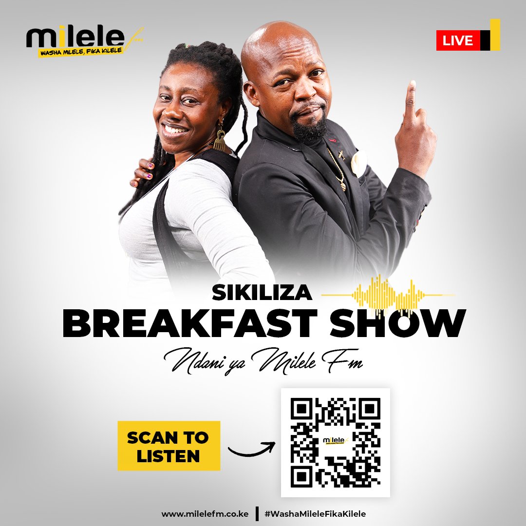 TGIF. Karibu ndani ya number one breakfast show #AlexNaWilbrodaMilele hadi 10.00am. Unaskiza show ukiwa wapi? @Alex_Mwakideu @JacqueyWilbroda