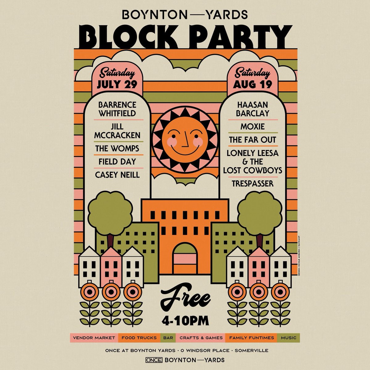 Our first #boyntonyards Block Party is 3 weeks away – Sat, July 29! Music, vendors, food, drink and more. On the stage…@barrencewhitfield_savages, @jillmccracken, @thewompsrock, @fielddaymusic, @casey_neill, @haasanbarclay, @moxietheband, @thefaroutband