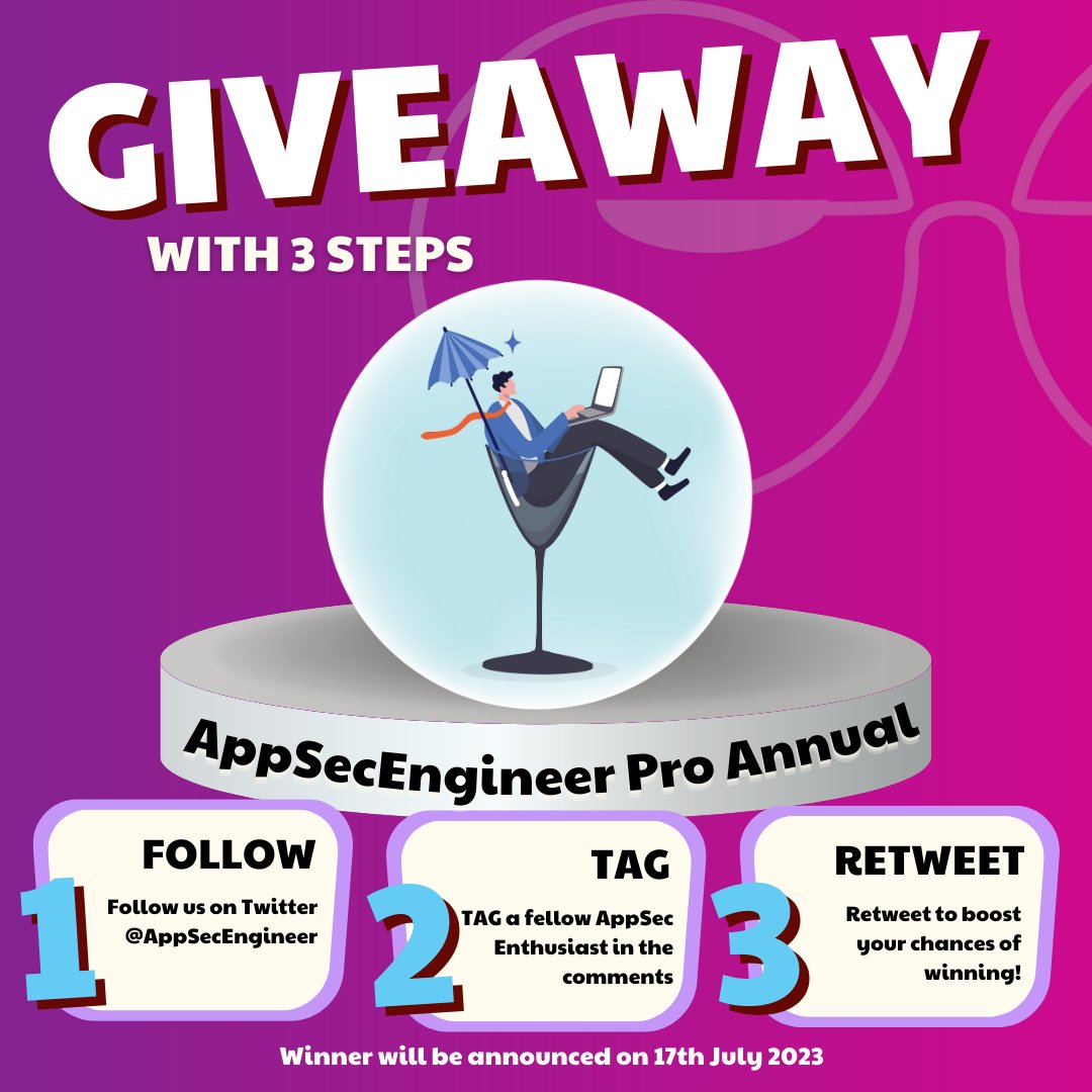 AppSecEngineer's tweet image. Giveaway Alert! 🎁
Here’s your chance to attend our members-only live event on 18th July.
One lucky winner will get our Pro Annual subscription priced at $399 for FREE.
To enter:
1️⃣ Follow us on Twitter.
2️⃣ Tag a fellow AppSec Enthusiast in the comments.
3️⃣ Retweet this post…