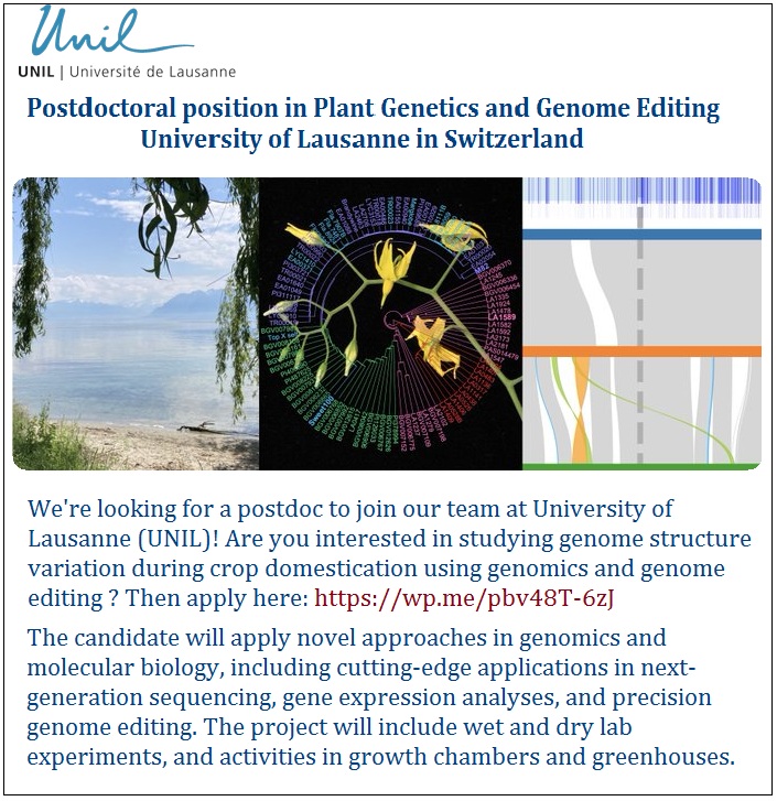 📌 Postdoctoral Researcher Job in Plant Genetics and Genome Editing at University of Lausanne in Switzerland🇨🇭... Please Retweet and spread the word! For details visit: wp.me/pbv48T-6zJ