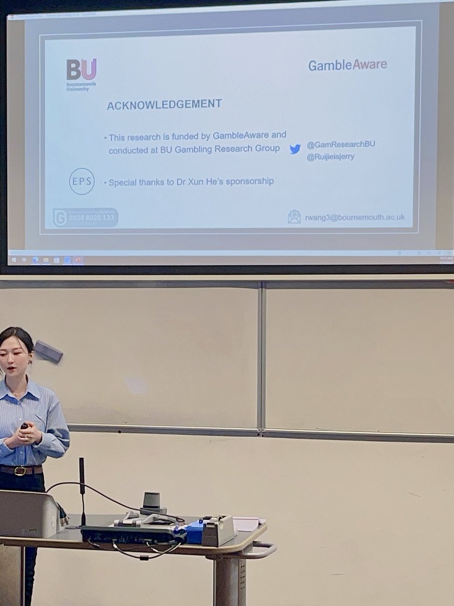 A pleasure today giving a talk <a href="/ExpPsychSoc/">Experimental Psychology Society</a> Swansea about the webcam eye tracking study, conducted with my amazing colleagues <a href="/GamResearchBU/">Gambling Research Group</a> funded by <a href="/GambleAware/">GambleAware</a>. Enjoyed others’ fascinating work&amp;insightful chats here. Special thanks to <a href="/DrXunHe/">Xun He</a> for member sponsorship&amp;support.