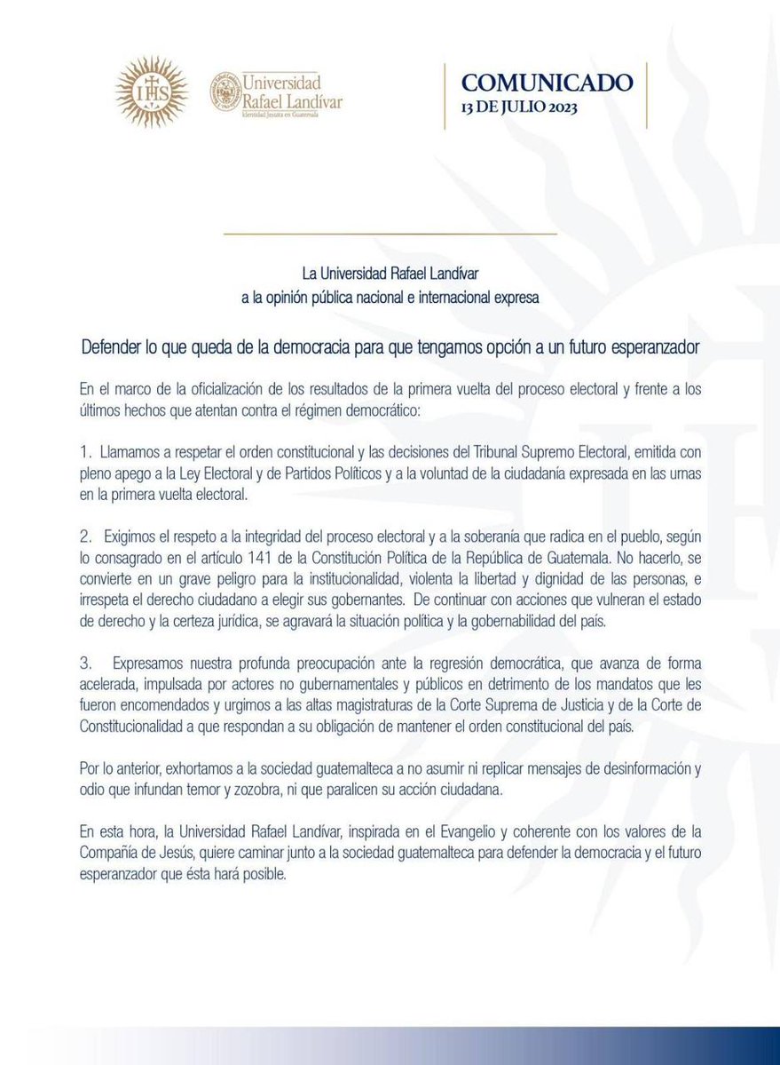 RJM_LAC's tweet photo. Reconocemos que las #CrisisDemocráticas son #causa de la #MigraciónForzada en la región. Acompañamos al pueblo de Guatemala y nos sumamos a @ausjal, @U_Landivar y la #IniciativaCausasRaíz en su llamado al respeto del orden constitucional y las garantías de participación ciudadana https://t.co/JP3n8lDbB9