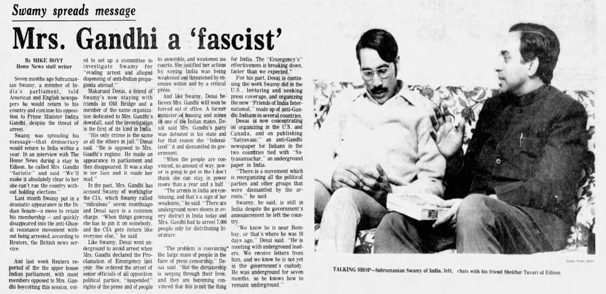 janataparty1977's tweet photo. 1976 : Interview of Dr. Subramanian Swamy in a US newspaper during Emergency.

@Swamy39 @IndiaHistorypic https://t.co/mLxhz9HJ0D