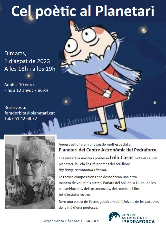 Si l'1 d'agost esteu de vacances pel Berguedà, no us ho podeu perdre. Ciència i poesia al Centre Astronòmic del Pedraforca de Saldes <a href="/lolacasas51/">Lola Casas</a> <a href="/cuiolnature/">Salvador Puigmartí</a> <a href="/_astroselva/">astroselva</a>