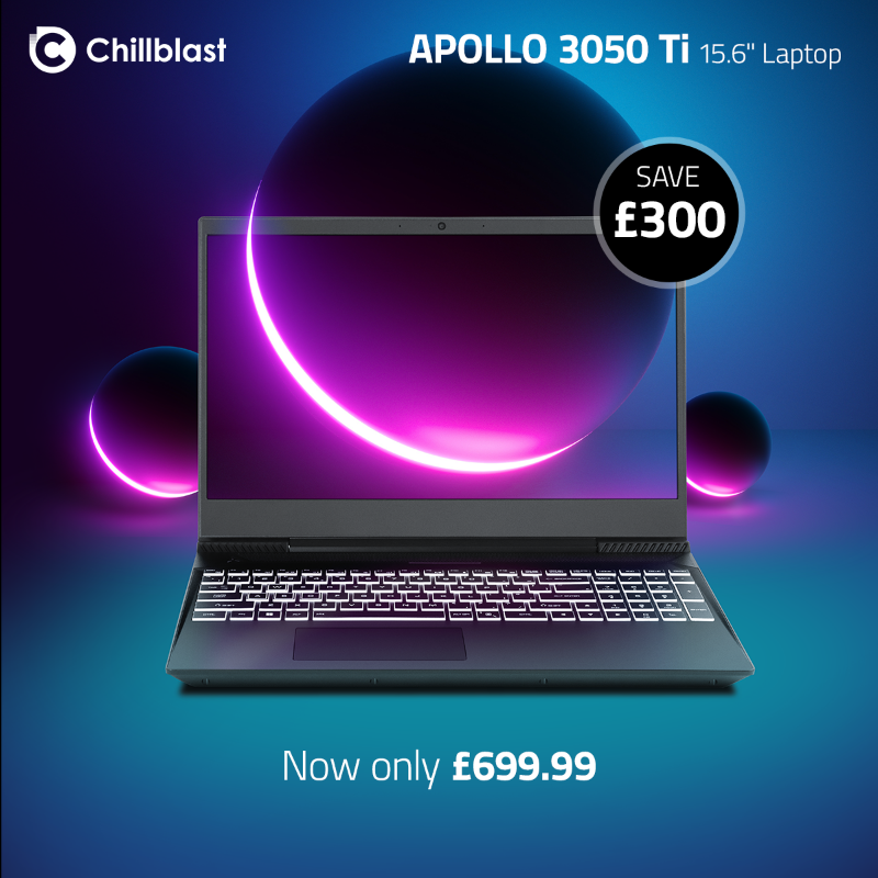 chillblast's tweet photo. Bring your visions to life with the Apollo RTX 3050 Ti Gaming Laptop 💻✨ 

Equipped with Windows 11, i7-12700H processor, RTX 3050Ti graphics, and 16GB RAM &amp; 1TB SSD, it's a powerhouse for work and play 💥 

💰 Save £300 and level up your game today! 💻🎮