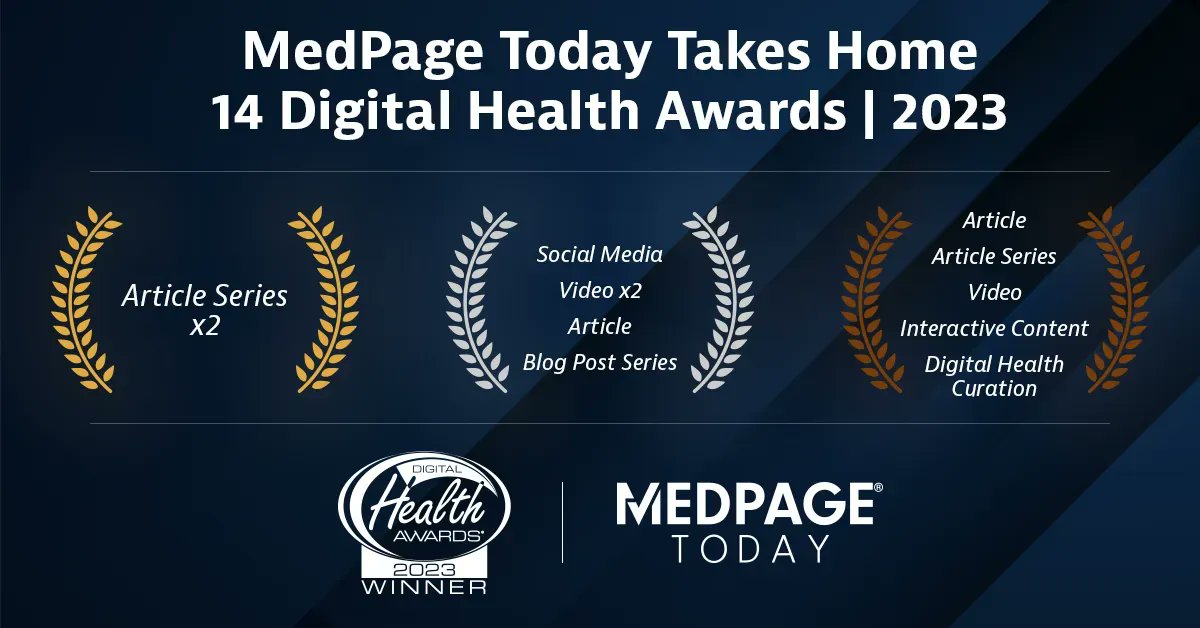 Congratulations to one of our DHC members, <a href="/medpagetoday/">MedPage Today</a>, for taking home 14 awards at the 25th annual Digital Health Awards. Make sure to extend your congratulations and check out the incredible work that earned their recent accolades: bit.ly/3PLJJiz