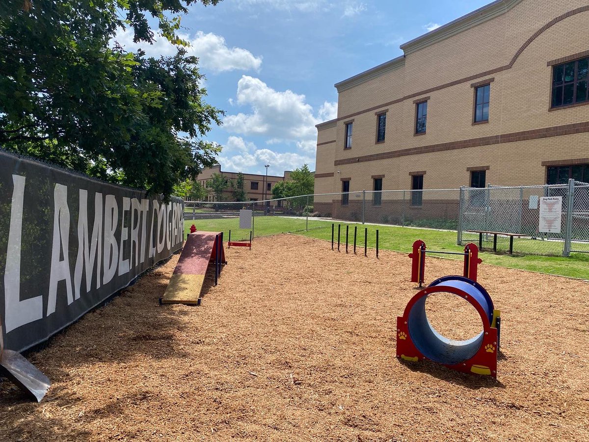 LambertHS's tweet photo. New mulch went down this week at The Lambert Dog Park! Special thanks to Cowart Mulch for donating the mulch, community member John Fischer for delivering the mulch, and the Lambert Football team for spreading the mulch. This is The Lambert Way. #lambertpack #giveback https://t.co/vITMZ8HyNS