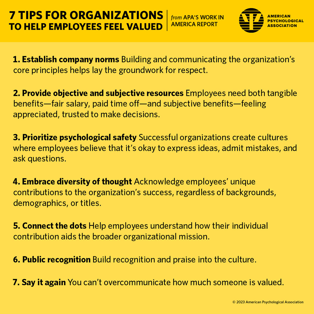 Our new #WorkInAmerica survey shows workers are happier and healthier when they feel valued by their employer and find meaning in their work. Here's how organizations can create a culture where employees thrive: at.apa.org/g52