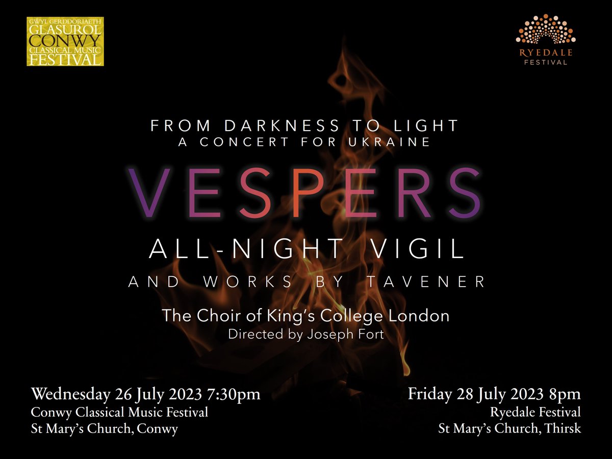 TWO WEEKS TO GO! Our Darkness to Light tour continues this summer, featuring candle-lit performances of Rachmaninoff's 'All-Night Vigil' (as recorded with <a href="/delphianrecords/">DELPHIAN</a>) and evocative works by Tavener. <a href="/conwyclassical/">Conwy Classical Music Festival</a> <a href="/ryedalefestival/">Ryedale Festival</a> 

🎟️ linktr.ee/choirofkcl