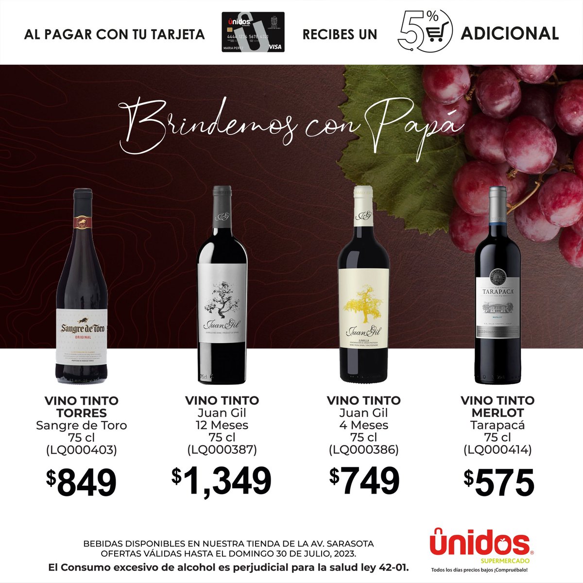 AUNIDOSRD's tweet photo. ¡Sorprende a Papá con las mejores ofertas!
Bebidas disponibles en nuestra tienda de la Av. Sarasota. 
Ofertas válidas hasta el 30 de julio, 2023.
#UnidosSupermercado #UnidosSarasota https://t.co/c7HbQVDXFg