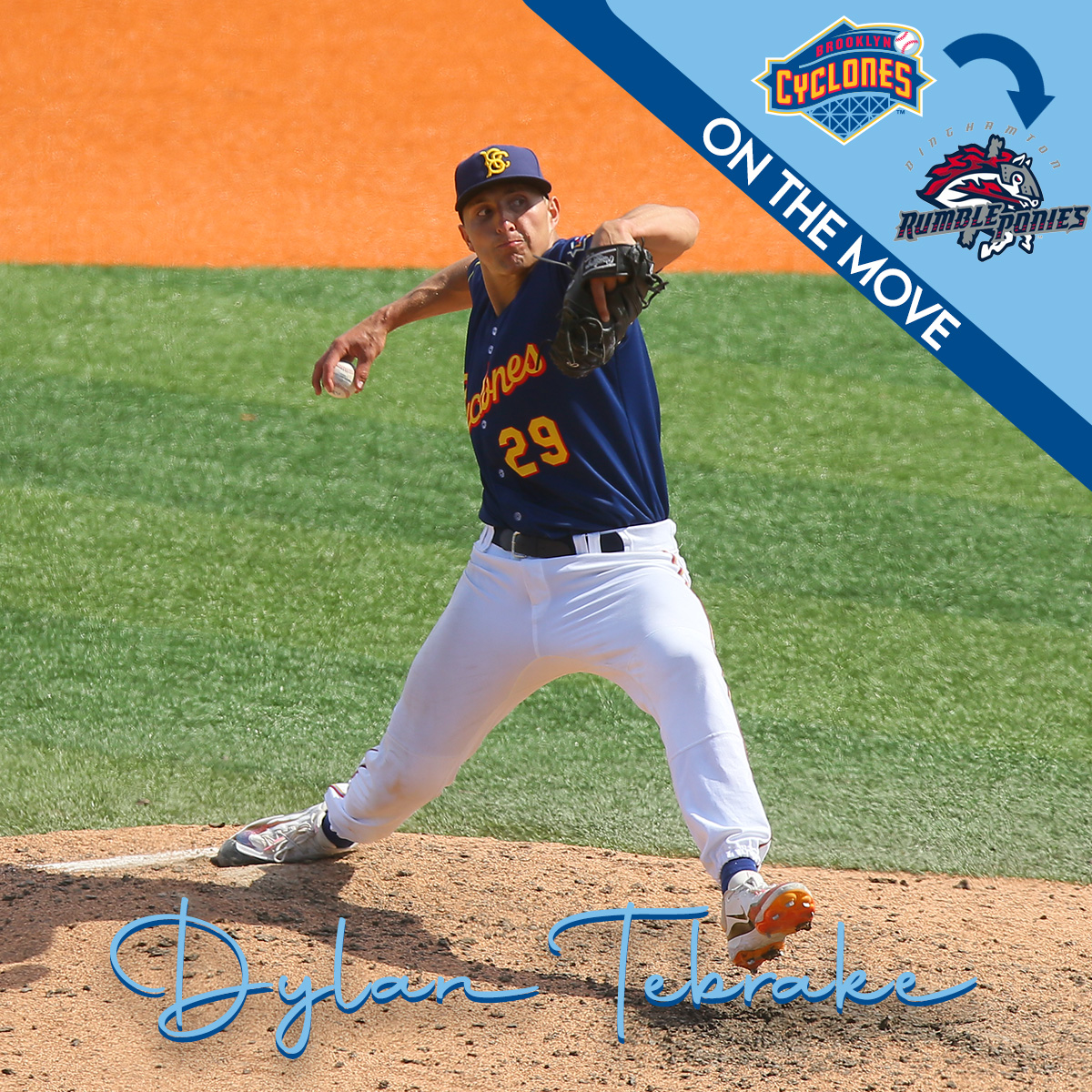 BKCyclones's tweet photo. Roster Moves:  RHP Dylan Tebrake and RHP Tyler Stuart have been transferred to Binghamton (AA).

Best of luck in Bingo!  #amazinstartshere https://t.co/3UK0G6rrBn