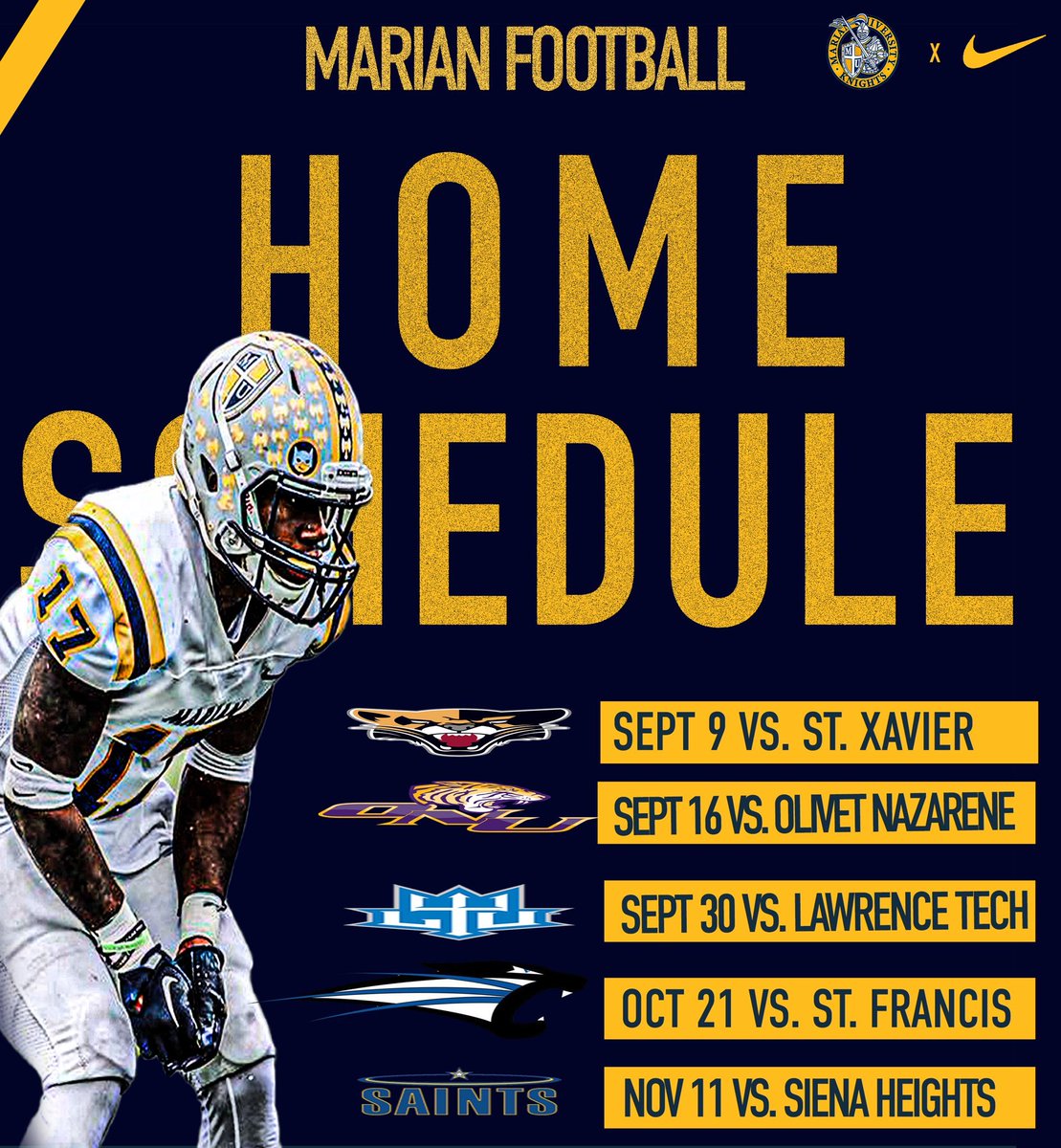 Marian Football Fans hope to see you here to pack the house!!! Get on the Knight Train!!!