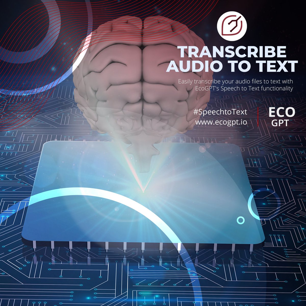 ECOGPT's tweet photo. Easily transcribe your audio files to text with EcoGPT's Speech to Text functionality. Efficient and accurate! ✨

👉 Visit https://t.co/Cd1CcMAOrB
#SpeechToText #AI #BNB #NFT https://t.co/wIBclHISI6