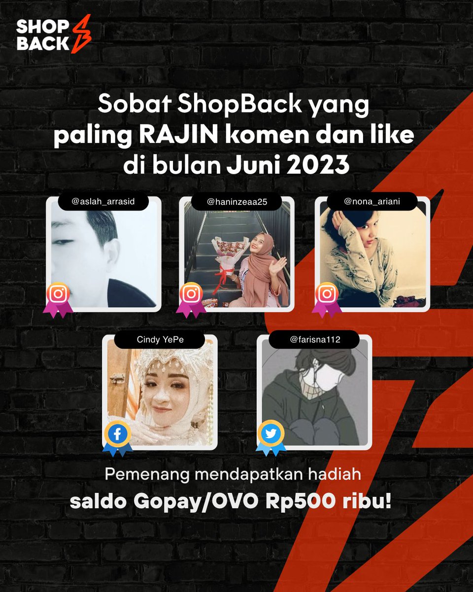 Selamat buat Sobat ShopBack of The Month periode Juni 2023 yang sering komen dan like  <a href="/farisna112/">farisna</a> 

Ambil hadiah saldo Gopay/OVO masing-masing Rp100 ribu dengan kirim data diri berupa nama lengkap, nomor HP, dan email yang terdaftar di ShopBack ke DM Mimin maksimal 2x24 jam :)