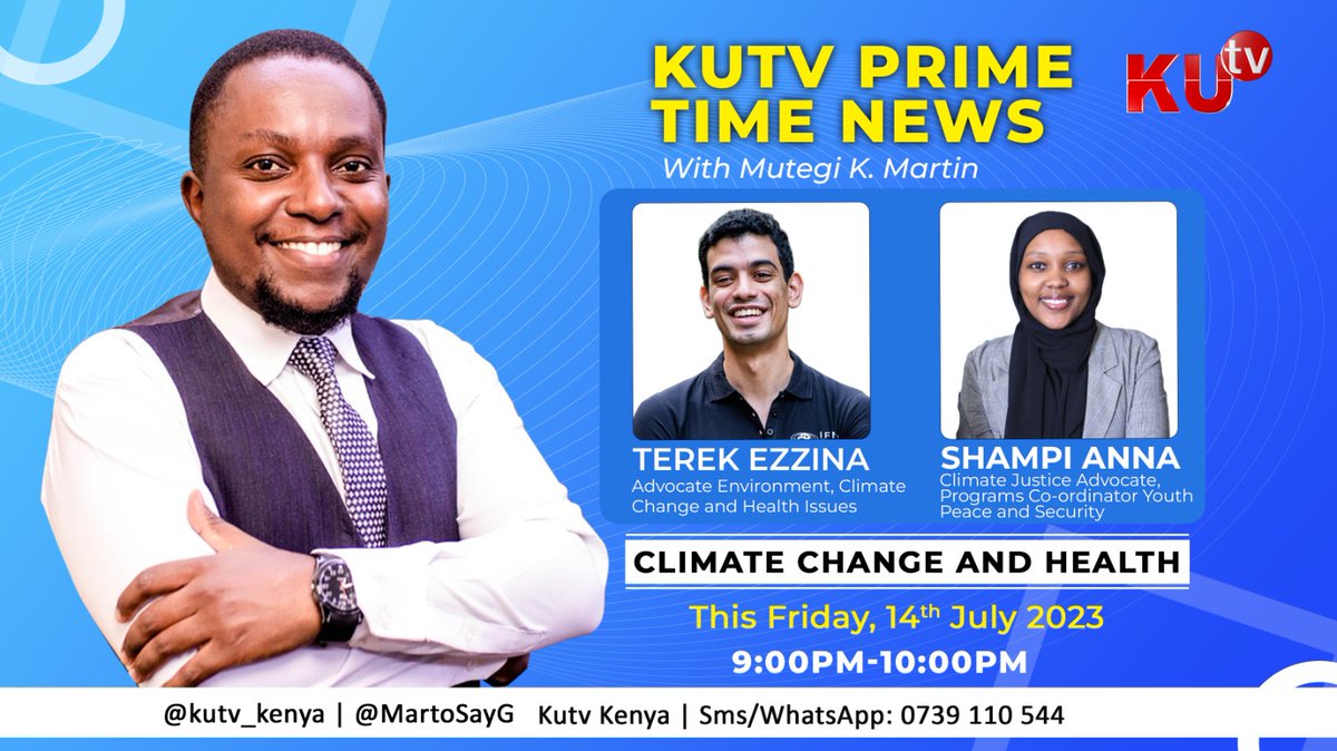 Join us tonight at 9:00pm for an eye-opening interview! 🌍🌡️ on <a href="/kutv_kenya/">KUTV Kenya</a> 
🌱 Discover the crucial link between Climate change and health. Learn how our changing climate impacts our well-being, and what we can do to protect ourselves. Don't miss out on this pressing matter