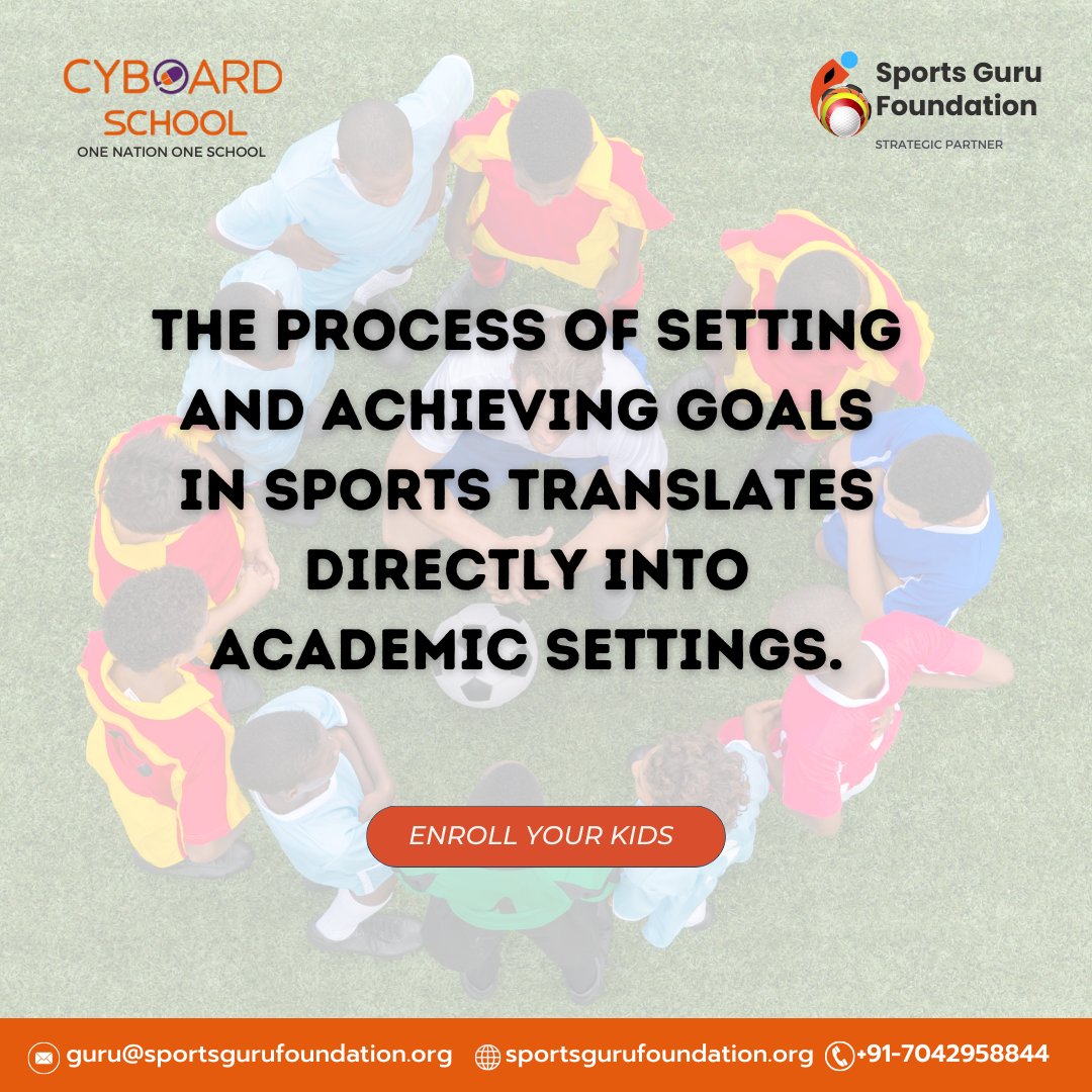 Did you know that the process of setting and achieving goals in sports seamlessly translates into academic settings? 
Enroll your kids today. Contact us : +91-7042958844

#SettingGoals #SportsAndAcademics  #CyboardSchool #sportswithacademics #kids #kidsactivities #kidsadmission