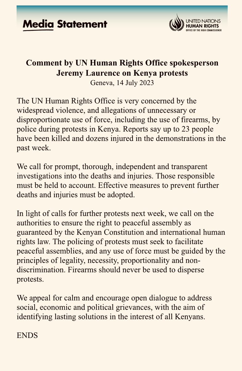 The UN has spoken! 

The world is watching and can see who is responsible for the killings and maiming of Kenyans. There were no killlings or vandalism on Monday when Raila was in town, neither were there killings or vandalism on Tuesday when Raila was having lunch in Kenyatta