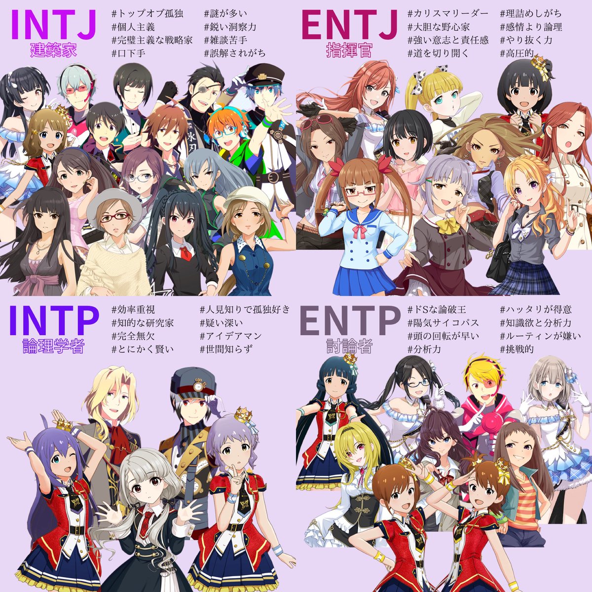 chachakari2104's tweet photo. なんでもアイドルマスターにしてくんないと分かんないから今流行りのMBTIをアイドルマスターでまとめたらめちゃくちゃ理解ってしまった https://t.co/h3yQqW4KR9