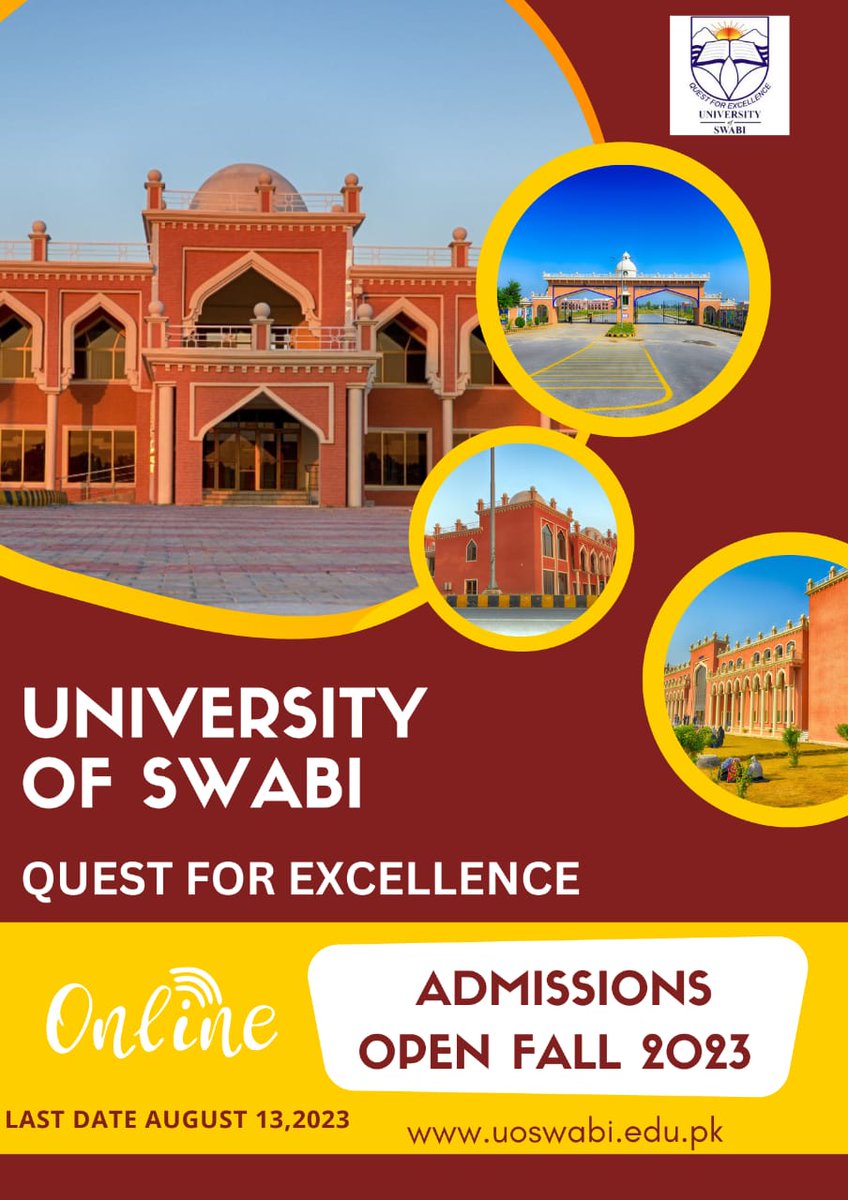 SwabiUniversity's tweet photo. #UniversityOfSwabi opens admissions to its BS programs starting from Fall 2023. https://t.co/cFERJOlT15