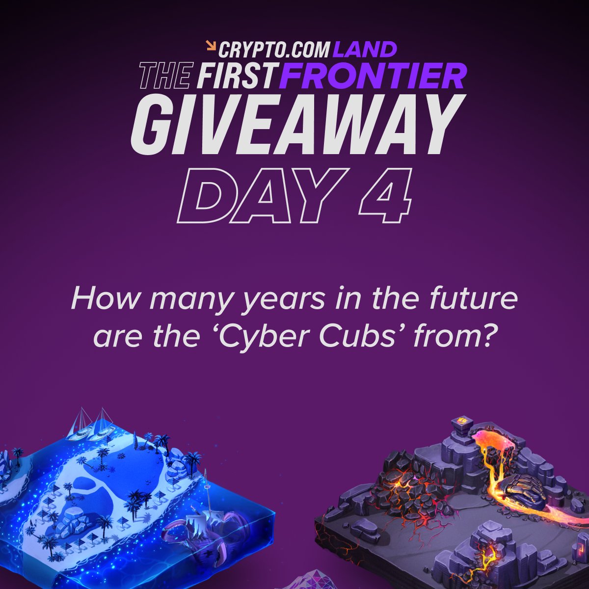 cryptocom's tweet image. Stand to win a 'Sapphire Lagoon' or 'Molten Cavern' land NFT in Day 4 of the #TFFGiveaway 🌊🌋
✔️ Quote or retweet this tweet with your answer to the question below, and tag 3️⃣ friends in it
✔️ Follow @cryptocom and @LoadedLions_CDC
✔️ Register here: forms.gle/ZFEWGbCN7pVwrF…