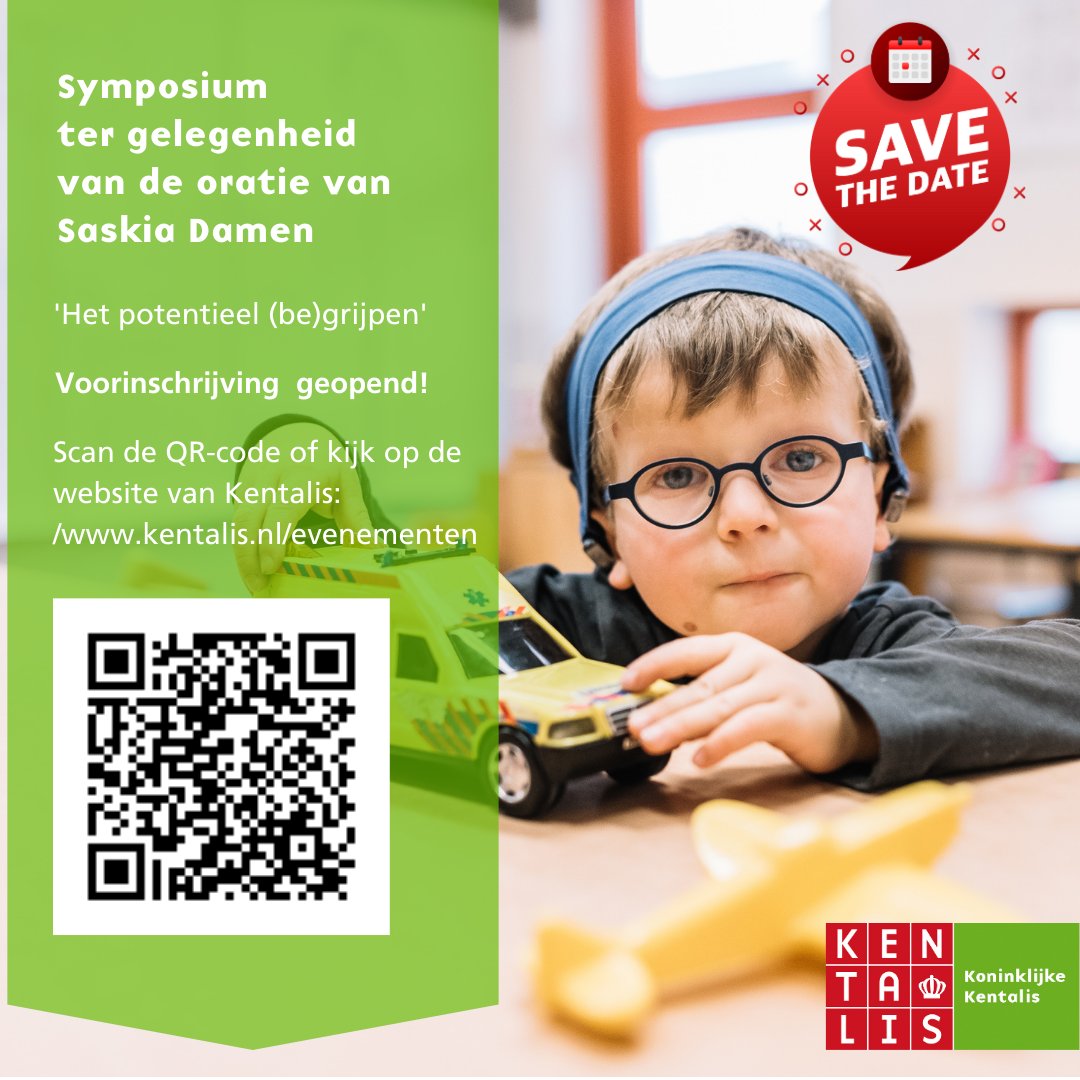Ter gelegenheid van de oratie van Prof. Saskia Damen organiseert Kentalis het symposium 'Het potentieel (be)grijpen': ontwikkeling en leren van personen met een communicatief meervoudige beperking en van personen met een beperking in horen én zien.
bit.ly/3NOLDfX