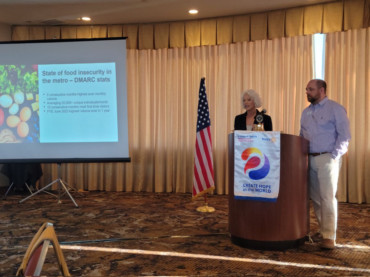 The stats are staggering & conversation sobering about food insecurity in #Iowa - America's bread basket! The @FOODBANKIOWA's Michelle Book joined Matt Unger at Friday morning #DMAMRotary Club to deliver a call to action. #ServiceAboveSelf #DSMUSA 🇺🇸 #CatchDesMoines