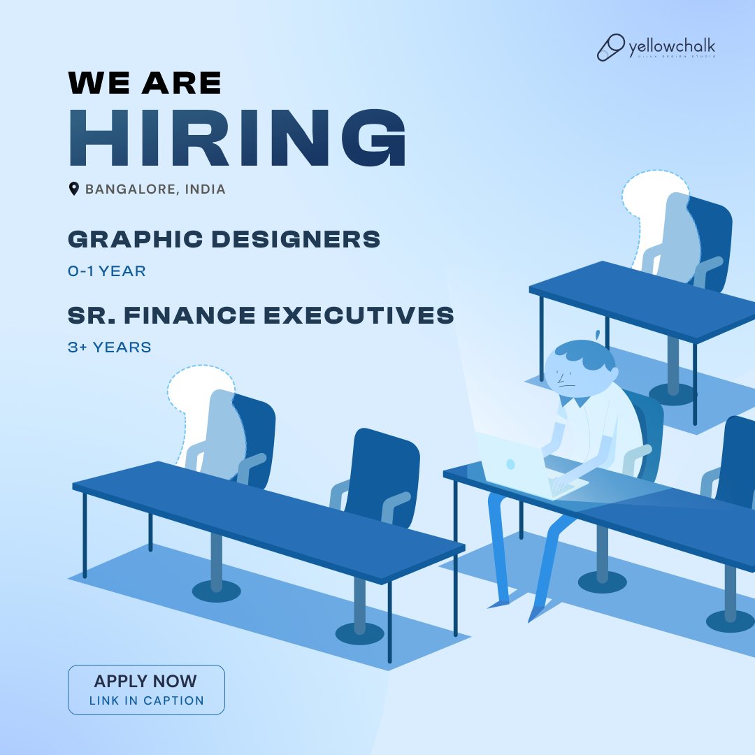 YellowchalkUIUX's tweet photo. Ditch the solo act, join our ensemble of talent. 💺

Apply here: https://t.co/otkM9kQWY1

For any queries, dm us. 

#graphicdesigner #jobsindia #hiringalert #financejobs #financehiring #indiahiring #bengalorejobs https://t.co/Uyoh4GY7AG